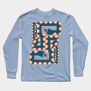 TWO RETRO GRAPHIC SNAKES Geometric Dark Blue and Red - UnBlink Studio by Jackie Tahara Long Sleeve T-Shirt